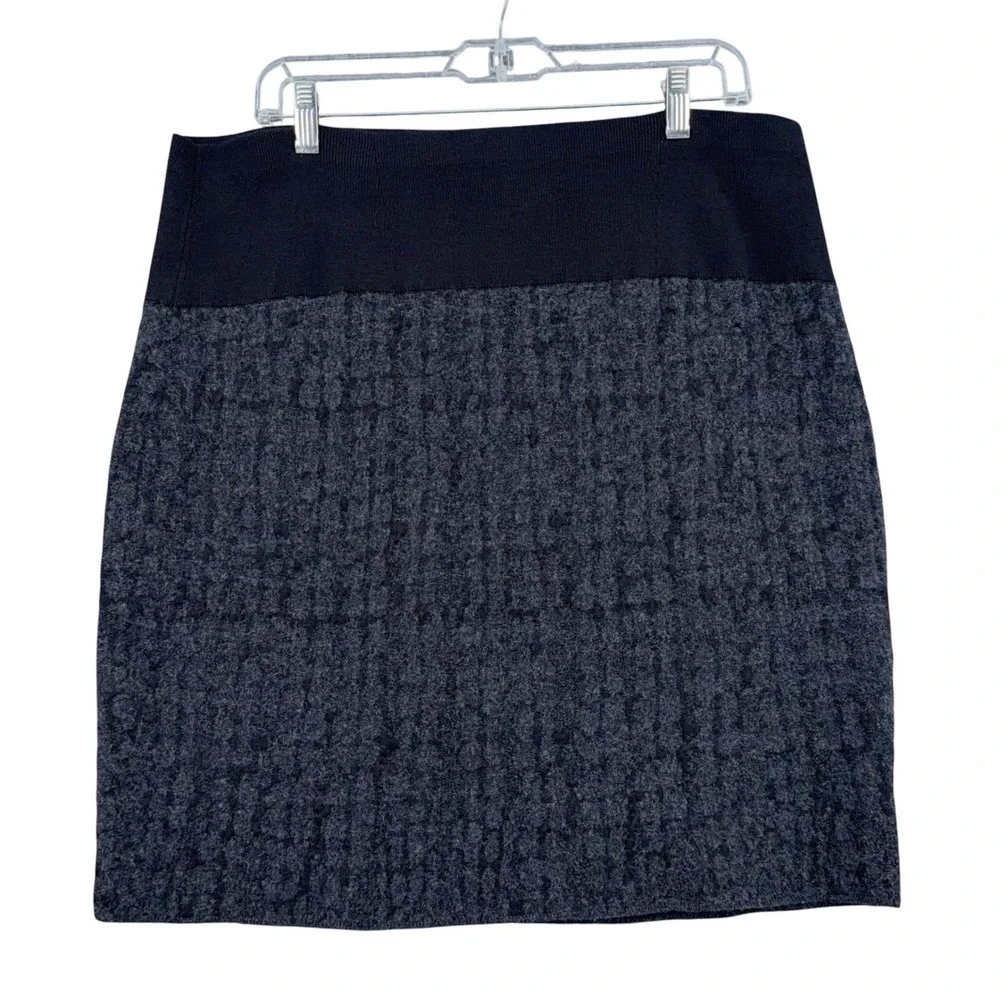 Eileen Fisher Woman Skirt 3X Wool Blend Charcoal Gray Black Pencil Knit 10542